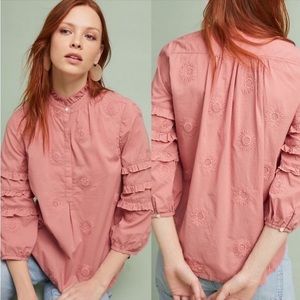 Anthropologie Isabella Sinclair Sunflower Embroidered Henley Top